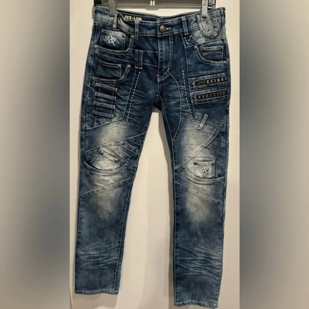 Y2K Jrag  Famous Denim LA Jeans JRW 4406 blue embellished street studded US30